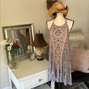 O'Neill Sonoma boho western jersey knit ribbed ruffle hem Halter Dress M L XL​